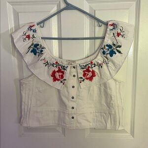 Pilcro White Blouse with Floral Embroidery